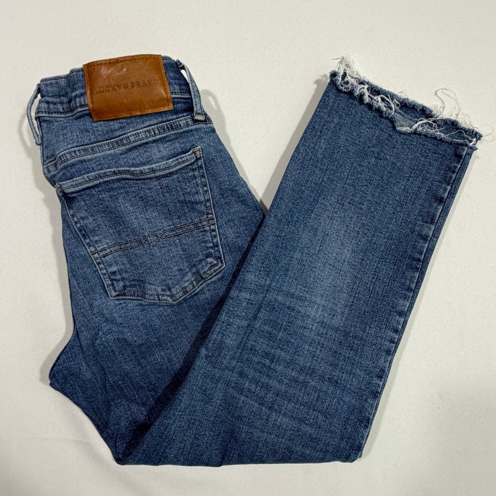 Lucky Brand Sweet Crop Women's 4/27 Blue Raw Hem Straight Leg Denim Jeans